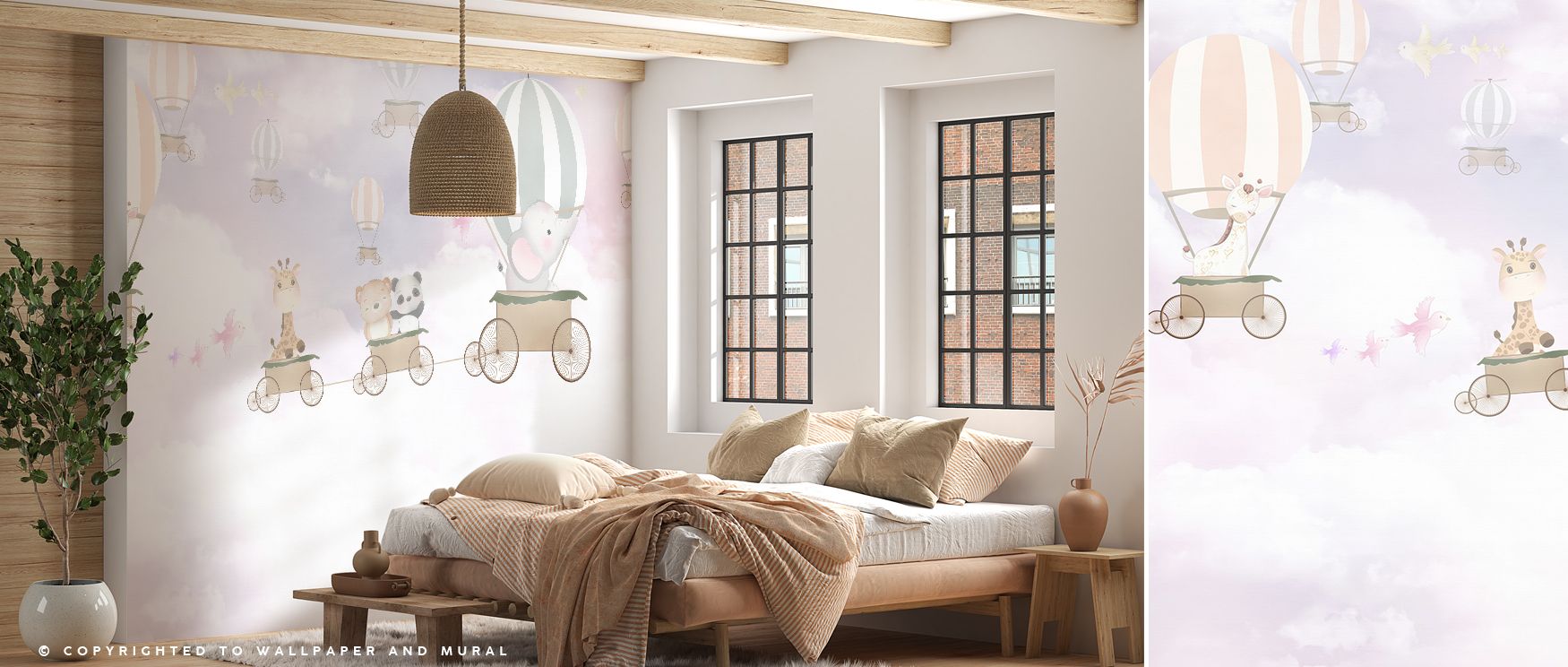 The Adorable Cloud Adventure Wallpaper highlights fluffy clouds painted in soft colors. Each form conveys delight, enriching interiors with whimsy. The imagery uplifts playrooms with charm, transforming walls into decorative backdrops filled with joy, cre