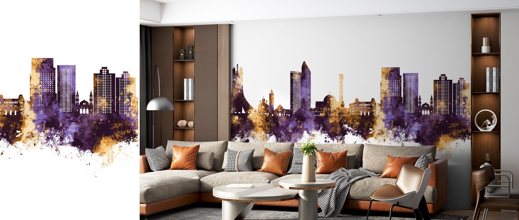 Within the African Animals Wallpaper, elephants and giraffes appear together beneath a sky infused with warm bronze tones. Their presence suggests unity and timeless heritage, making interiors resonate with culture and artistry. Living rooms feel alive wi