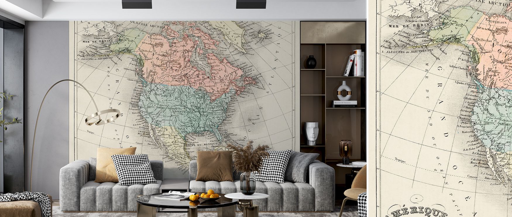The Amerique Du Nord From Atlas Universel Wallpaper layers sepia tones across elegantly drawn regions, radiating heritage artistry. Each line enriches interiors with charm, uplifting offices where walls transform into creative landscapes filled with cultu