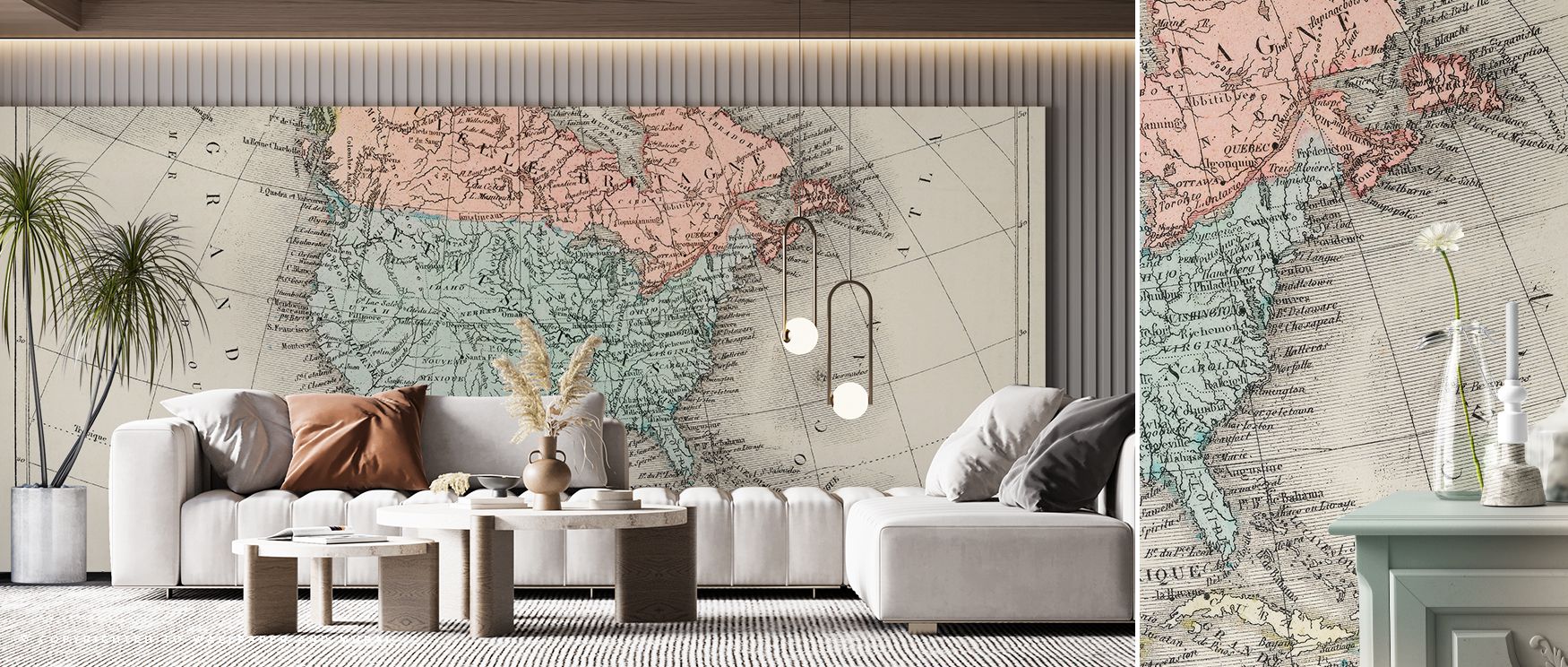 Showcasing timeless artistry, the Amerique Du Nord From Atlas Universel Wallpaper presents shaded regions layered in muted beige. Each element enriches interiors with sophistication, uplifting study rooms where walls glow with scholarly atmosphere and dec