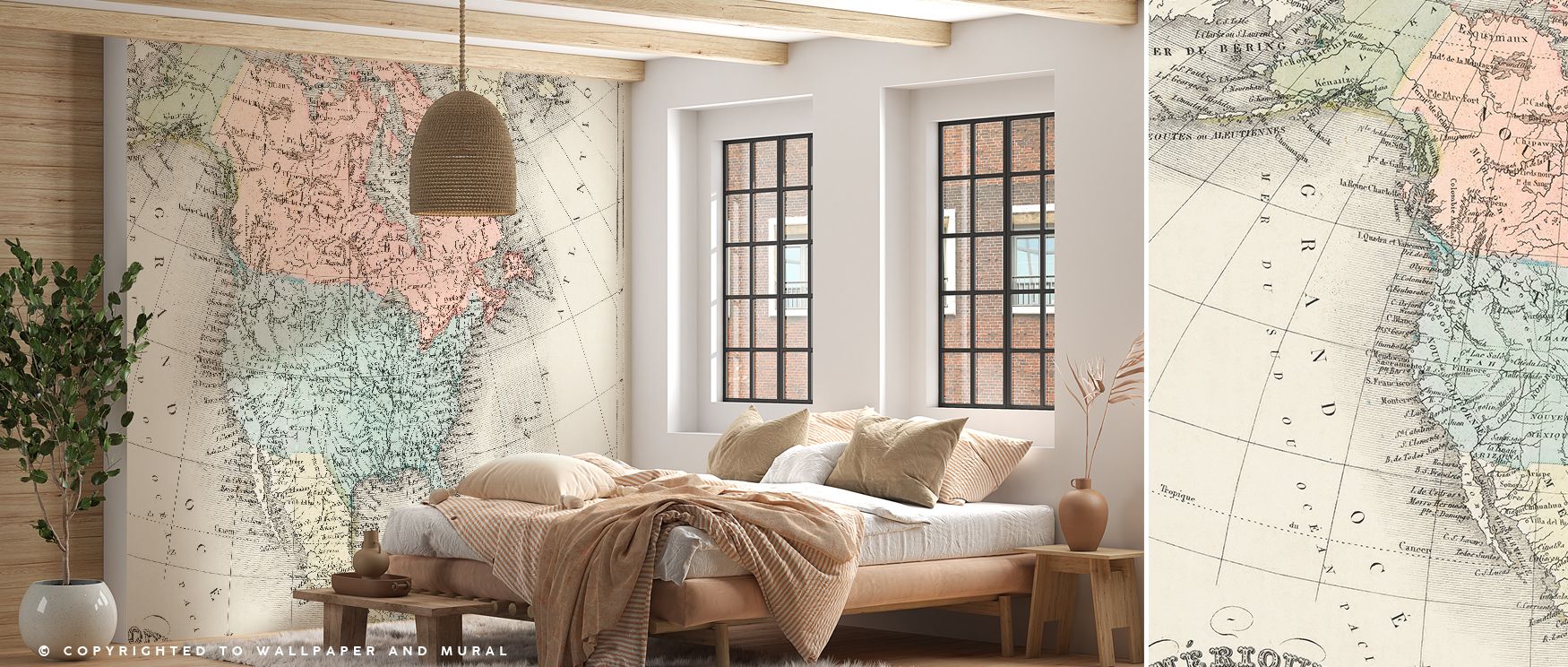A vivid impression of the Amerique Du Nord From Atlas Universel Wallpaper reveals delicate coastlines painted with soft gray-blue accents. Each motif conveys artistry, enriching interiors with cultural depth. Living rooms uplifted by this imagery glow wit