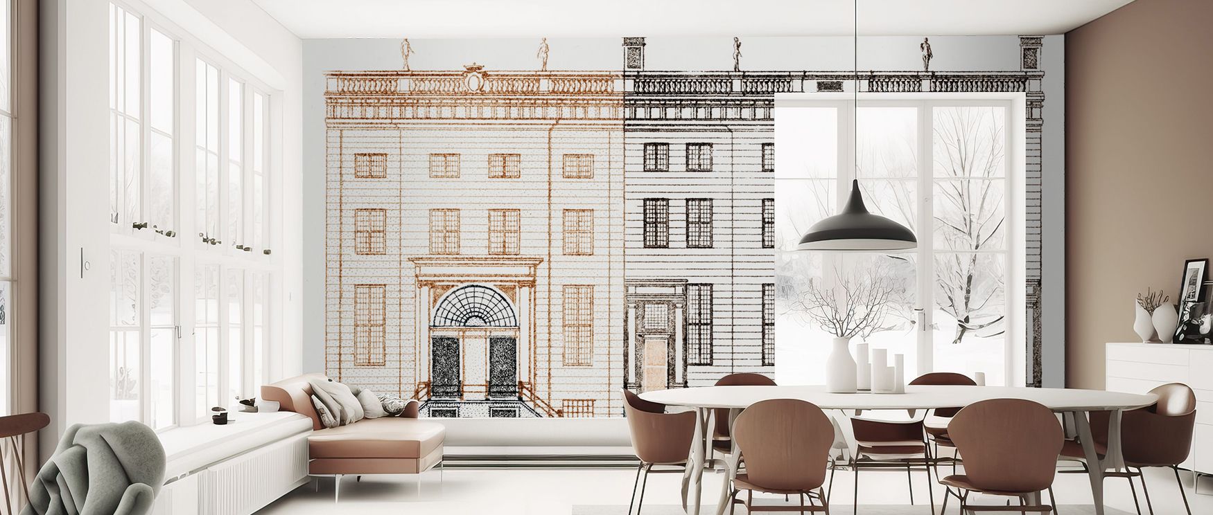 The Amsterdam Canal Houses Wallpaper layers steep rooftops against pale skies, blending muted hues with refined character. Each silhouette resonates with artistry, uplifting offices with charm. Walls glow with cultural pride when paired with this palette,