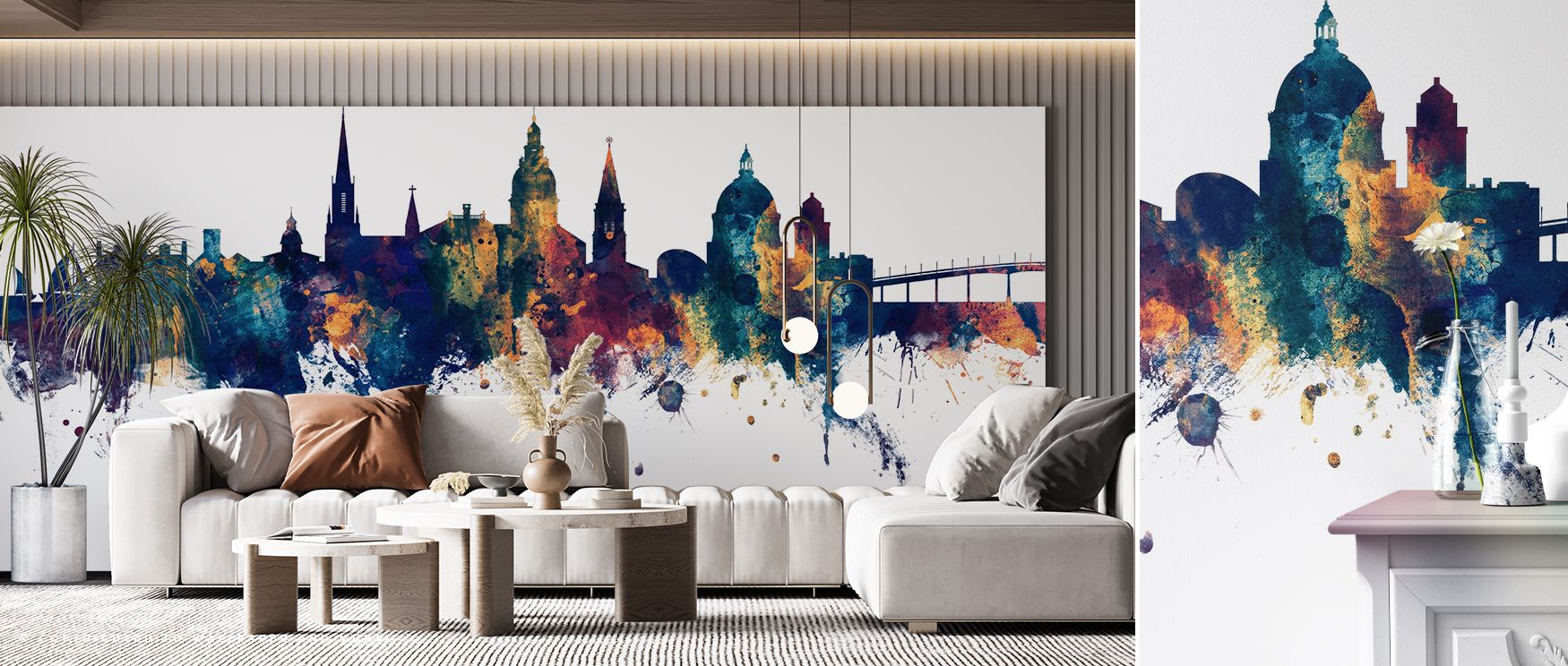 A stunning take on the Annapolis Maryland Skyline Blue & Bronze Wallpaper, where artistry and precision capture the city’s essence. Its refined colors create urban elegance, complementing living rooms, offices, or bedrooms with ease and distinction. 