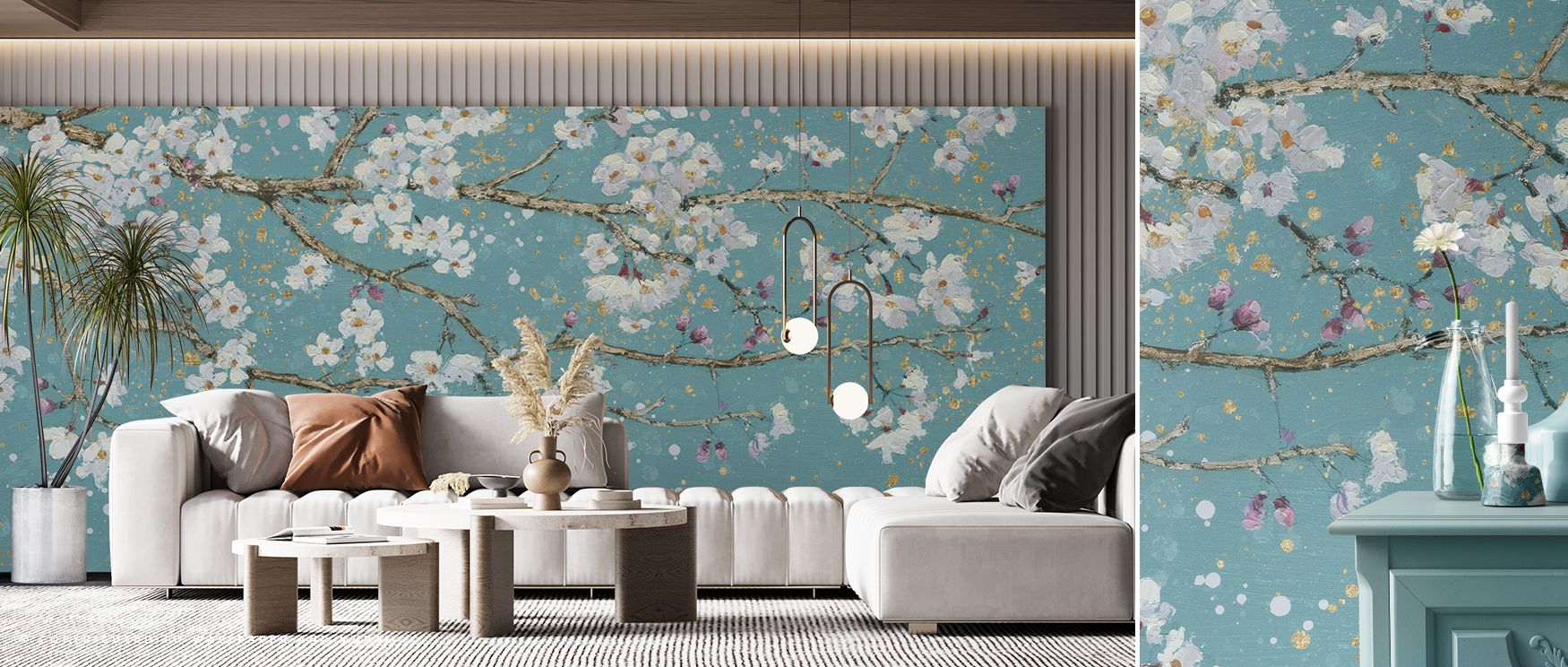 The April Breeze Wallpaper captures the freshness of springtime in delicate tones, blossoms gently radiating rhythm that conveys charm and grace, infusing interiors with artistic floral beauty. 