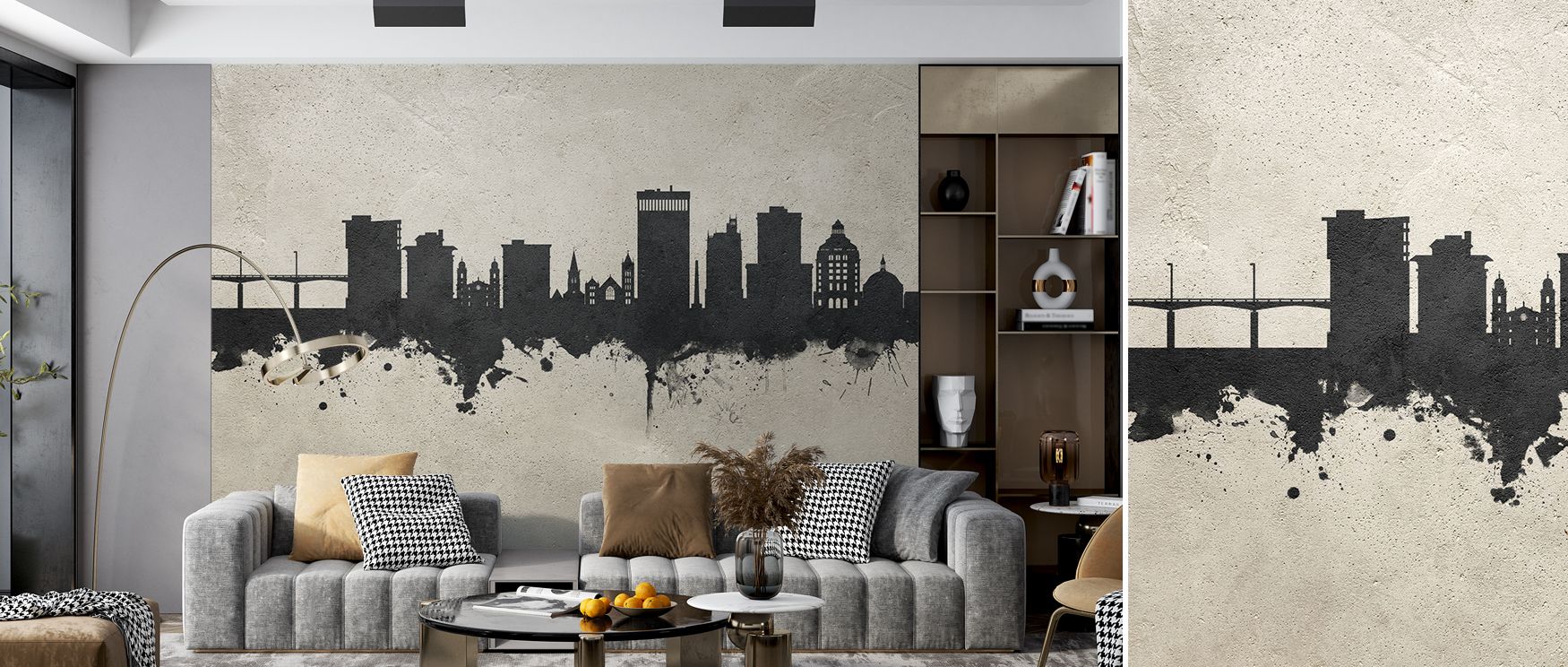 Distinct silhouettes rise in Asheville North Carolina Skyline Concrete Wallpaper, framed by gray hues. The composition radiates strength, uplifting walls with industrial energy. Interiors benefit from stylish grit, perfect for lofts or studies.