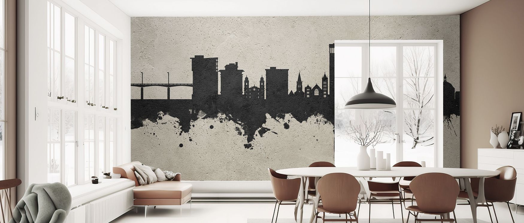 Refined rawness marks Asheville North Carolina Skyline Concrete Wallpaper, with concrete tones balancing structure. Each form conveys industrial artistry, shaping interiors with calm strength. Offices or living rooms glow with urban presence.