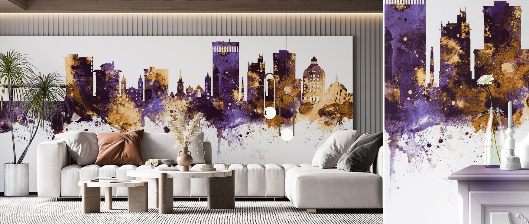 Timeless elegance defines Asheville North Carolina Skyline Purple & Gold Wallpaper, where luminous tones highlight iconic imagery. The palette radiates refinement, filling interiors with sophistication. Walls become radiant backdrops of grandeur, making s