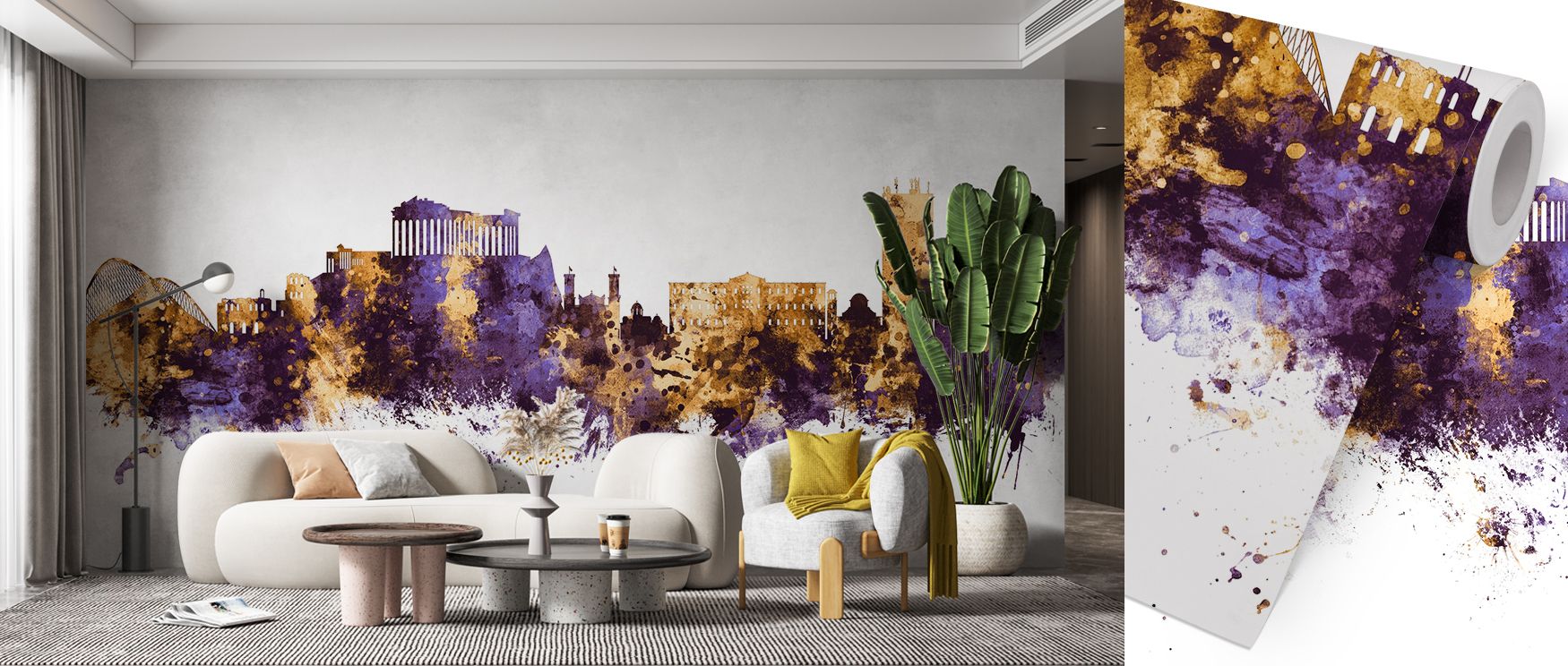 The grandeur of Athens is celebrated in Athens Greece Skyline Purple & Gold Wallpaper, where architectural imagery is framed in radiant tones. Interiors gain richness and sophistication, turning walls into timeless expressions of luxury. Bedrooms or offic