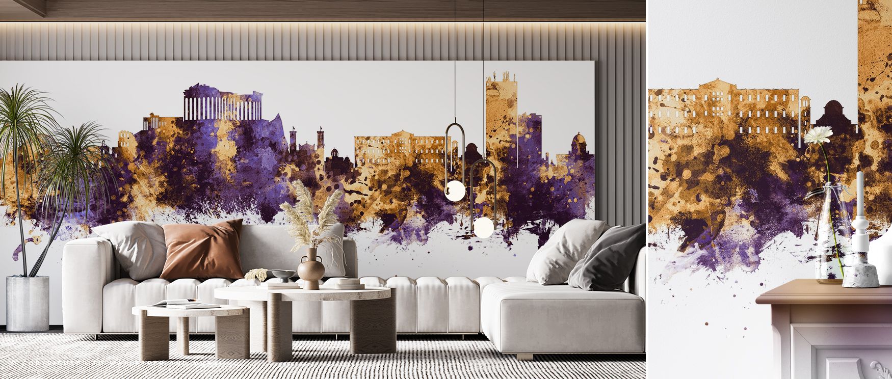 Radiant layers of purple and gold give Athens Greece Skyline Purple & Gold Wallpaper a timeless presence. Its imagery conveys grandeur, making walls glow with balance. Interiors are enriched with luxurious charm, turning studies or living rooms into styli