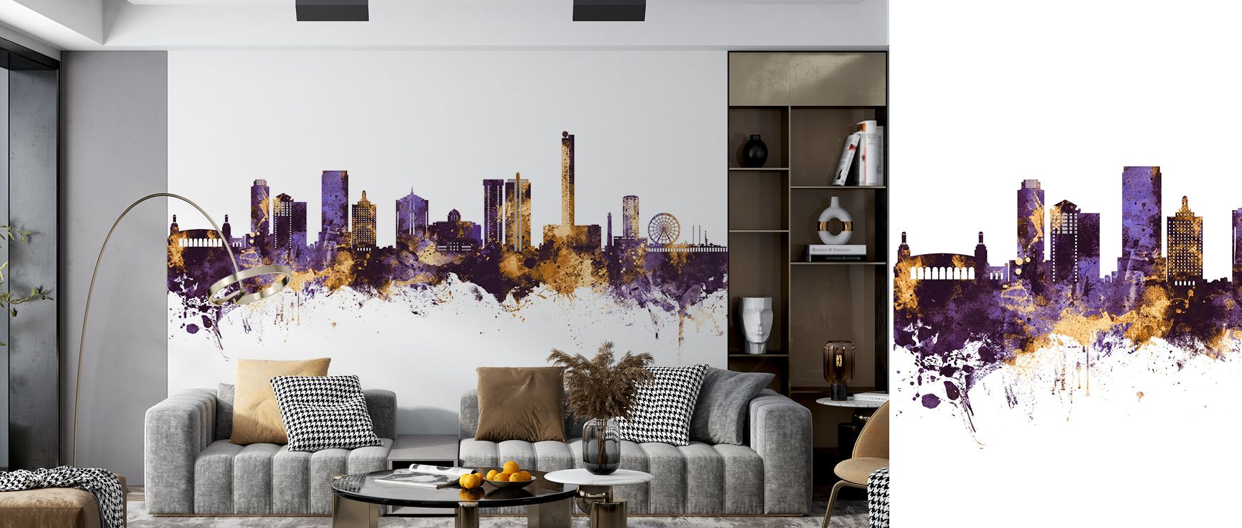 The vibrancy of Atlantic City shines within its Skyline Purple & Gold Wallpaper, where tones enrich architectural silhouettes. Interiors feel luxurious and inviting, filled with atmosphere of balance. Walls become radiant statements, turning bedrooms or l