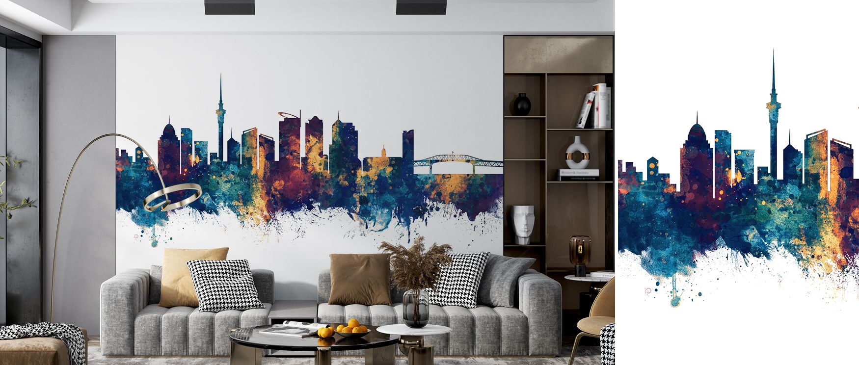 Regal artistry flows in Auckland New Zealand Skyline Blue & Bronze Wallpaper, where tones highlight modern presence. Blue depth enriches imagery while bronze shimmer adds refinement. Interiors gain calm energy, ideal for bedrooms or offices seeking elegan