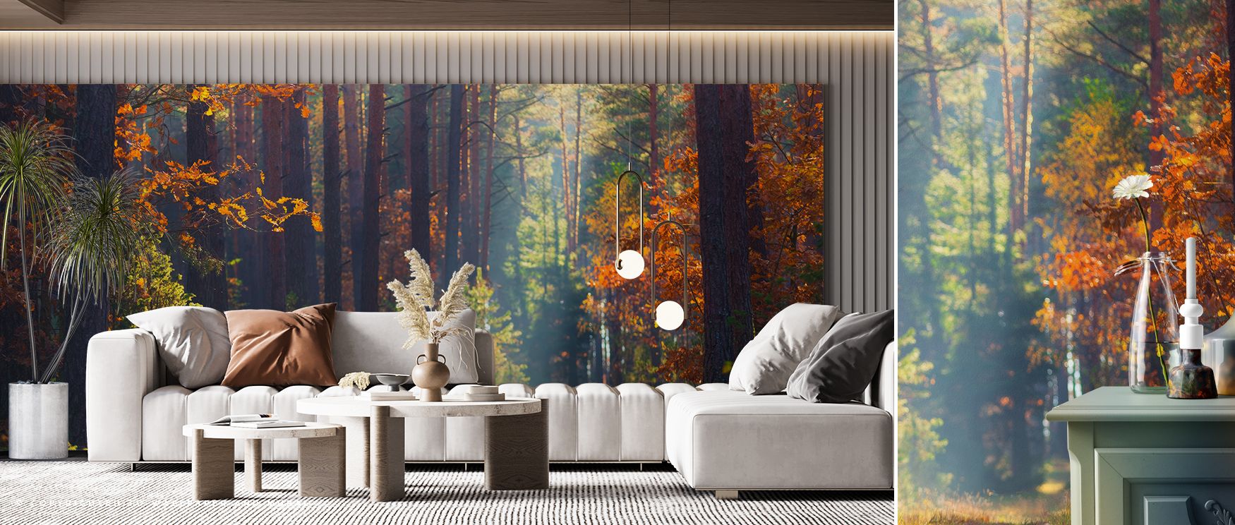 The artistry of Autumn Forest Morning Wallpaper lies in its layered tones, where amber and brown merge softly. The imagery feels calming, turning walls into woodland vistas. Interiors gain refreshing tranquility, perfect for offices or bedrooms filled wit