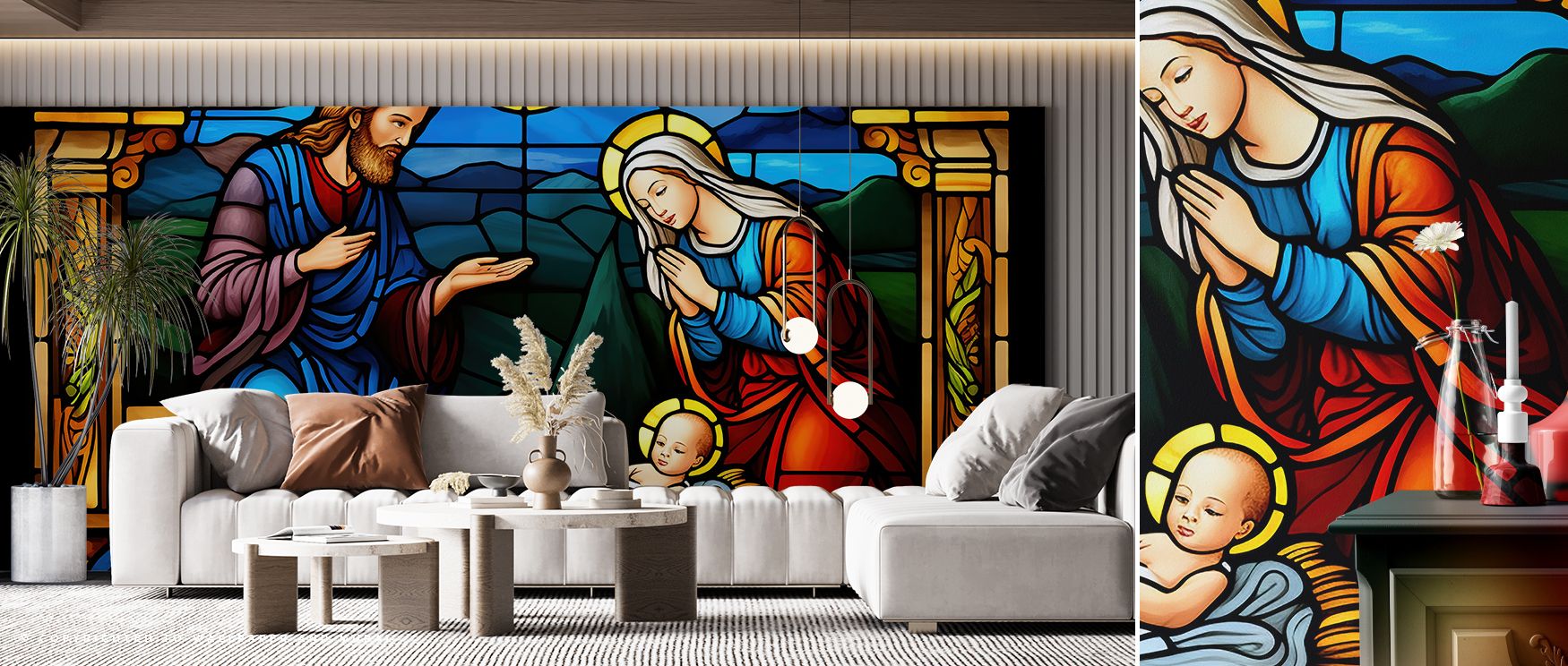 Tranquility radiates from Baby Jesus Wallpaper, with illustrations highlighting innocence and grace. The palette conveys warmth and faith, uplifting interiors. Nurseries or bedrooms transform into spiritual retreats, while living spaces gain calm atmosphe