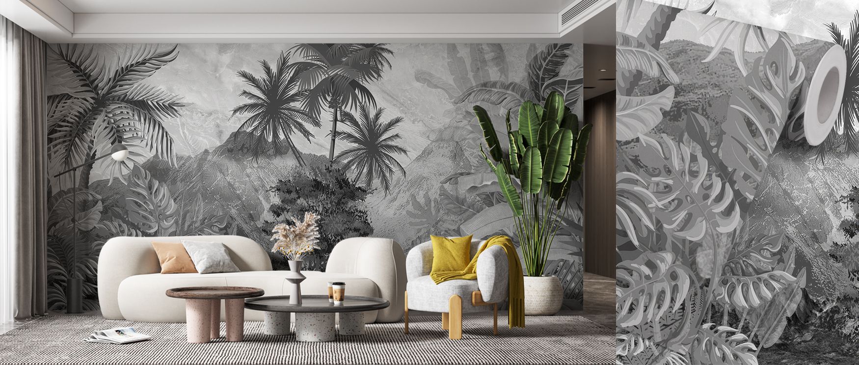 Neutral artistry defines Banana Trees Sketching Wallpaper, where sketched lines form harmony. Each motif conveys exotic inspiration, turning interiors into peaceful retreats. Bedrooms or living rooms glow with atmosphere of tropical calm, making spaces el
