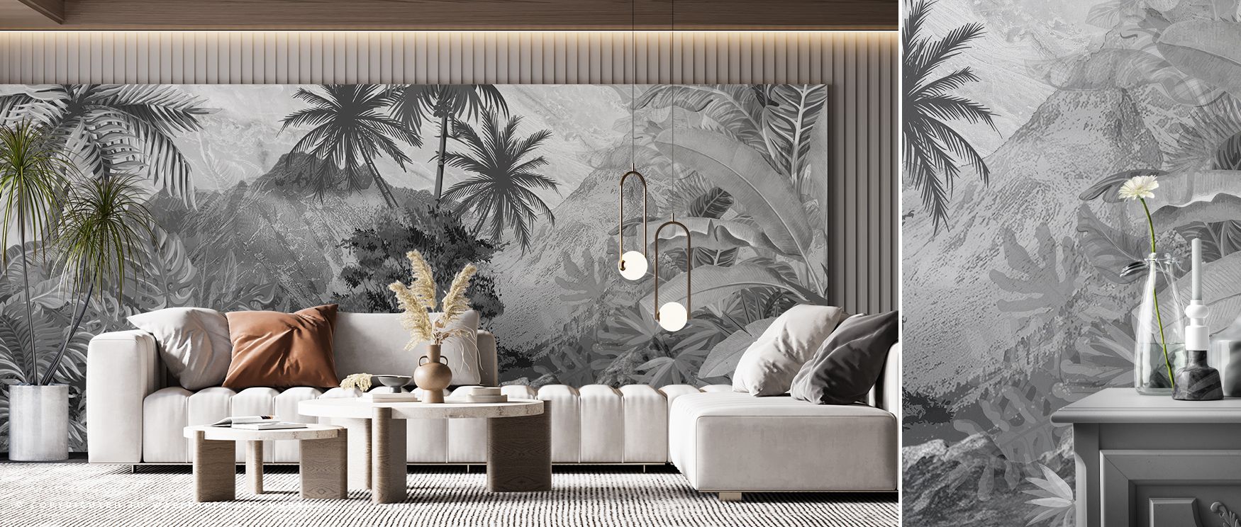 Hand-drawn elegance shapes Banana Trees Sketching Wallpaper, where leaf patterns highlight beauty of form. The imagery conveys charm and grace, uplifting interiors with artistry. Bathrooms or bedrooms benefit from atmosphere of refinement, making spaces c