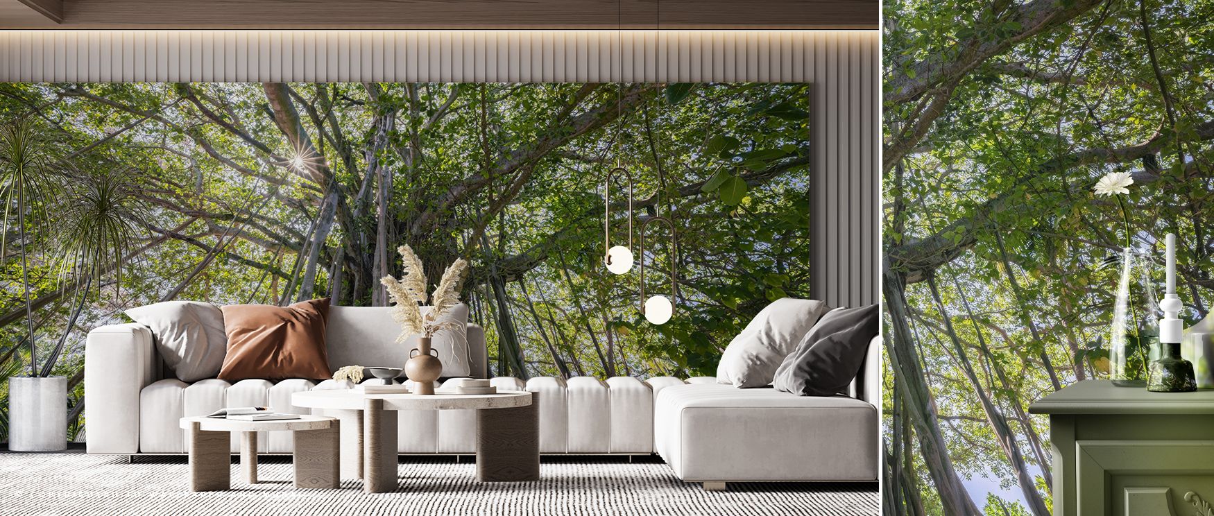 Organic rhythm flows in Banyan Tree Wallpaper, where sprawling branches dominate surfaces. The palette conveys calm elegance, enriching interiors. Bedrooms or offices benefit from natural presence, making walls inspiring sanctuaries filled with timeless b