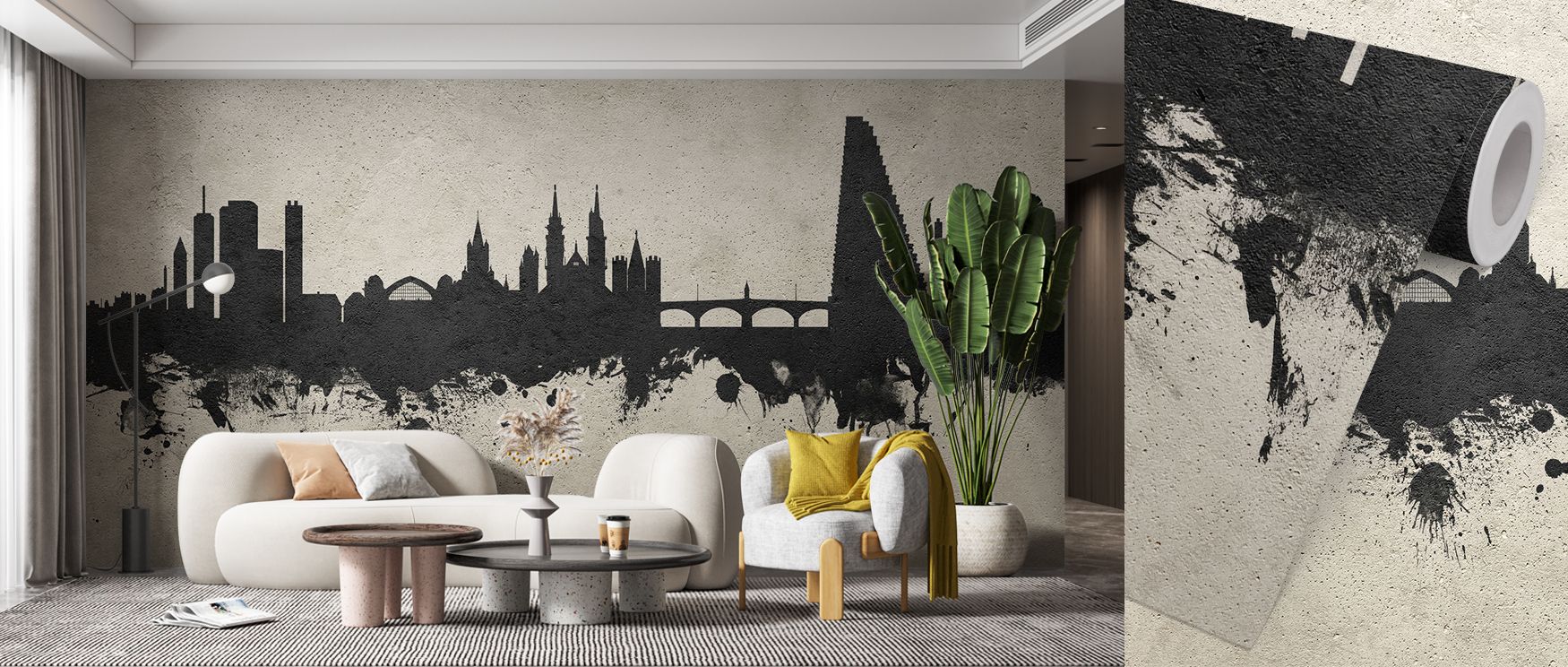 Textured elegance marks Basel Switzerland Skyline Concrete Wallpaper, where silhouettes rise boldly. Each form conveys refinement, enriching interiors with character. Living spaces glow with industrial artistry, making bedrooms or offices inspiring with g