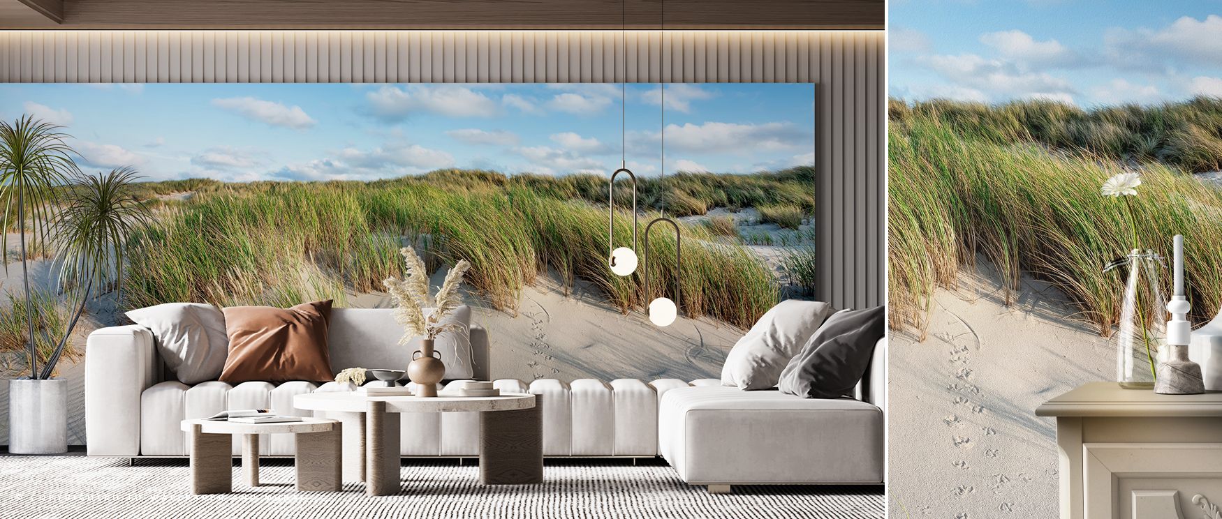Calm energy surrounds interiors as Beach Dunes Wallpaper enhances walls with natural charm. Its tones balance elegance and stillness, enriching bathrooms or bedrooms. The wallpaper transforms daily spaces into settings of quiet coastal retreat. 