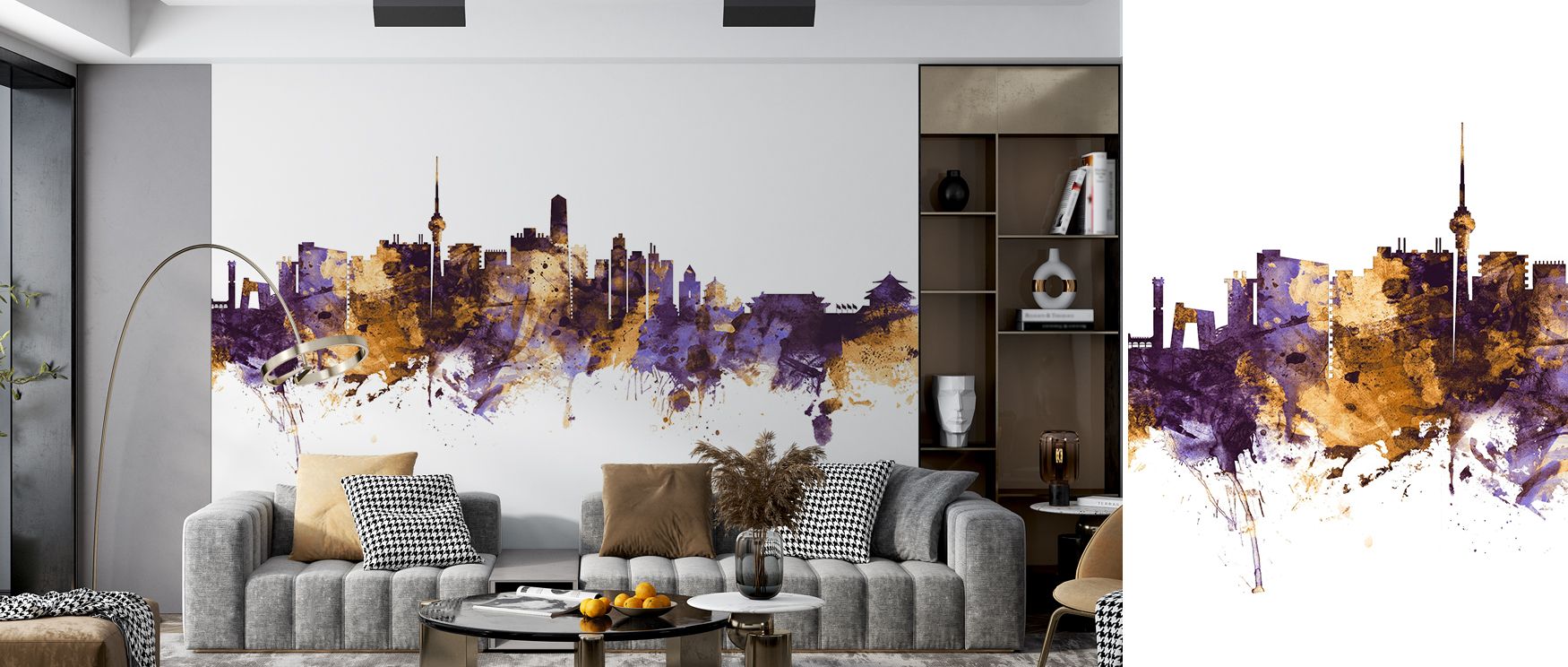 Balance and luxury combine in Beijing Skyline Purple & Gold Wallpaper, creating atmosphere of grandeur. Interiors glow with charm and refinement, filling offices or bedrooms with richness. 