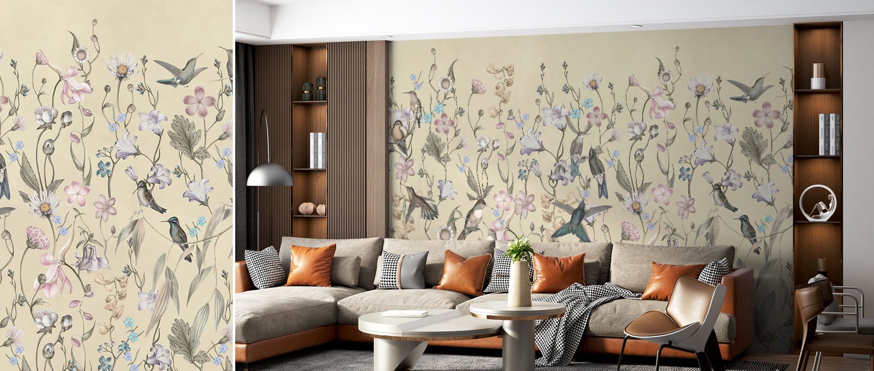 Playful birds among garden motifs add refinement to interiors, captured in Bird Garden Light Yellow Wallpaper. Its tones radiate charm, making walls glow with balance and creativity. Nurseries or playrooms shine with joyful atmosphere, filled with warmth.