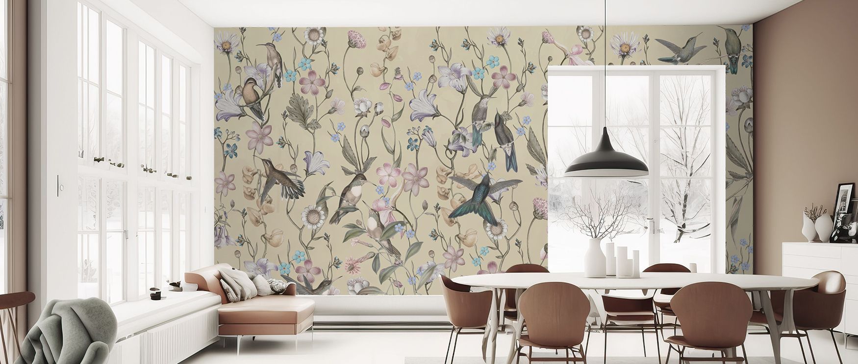 Natural energy glows through Bird Garden Light Yellow Wallpaper, as its motifs create warmth and playfulness. Interiors gain cheer, becoming vibrant retreats. The palette uplifts nurseries or children’s bedrooms, making them luminous sanctuaries of joy. 