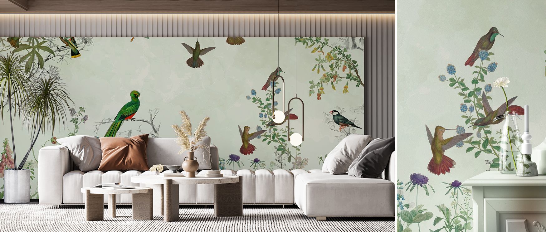 Bird and garden motifs glow with refinement, enriching interiors with charm that defines Birds Garden Wallpaper. Its tones radiate calm energy, turning walls into luminous expressions of natural elegance. Offices or bedrooms glow with serenity. 