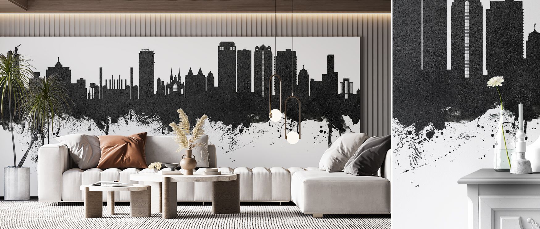 Strong silhouettes rise gracefully across the design, bringing balance into interiors with subtle energy. Birmingham Alabama Skyline Black & White Wallpaper enriches walls with a palette that adapts to many styles, ensuring versatility. Offices or living 