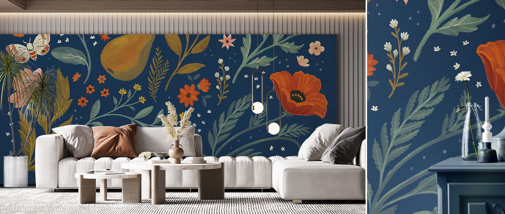 Each petal in the Blue Botanical Wallpaper appears delicate, as if painted onto the wall in soft shades of blue. This subtle imagery provides elegance and calmness, turning bedrooms and bathrooms into soothing sanctuaries filled with quiet charm.