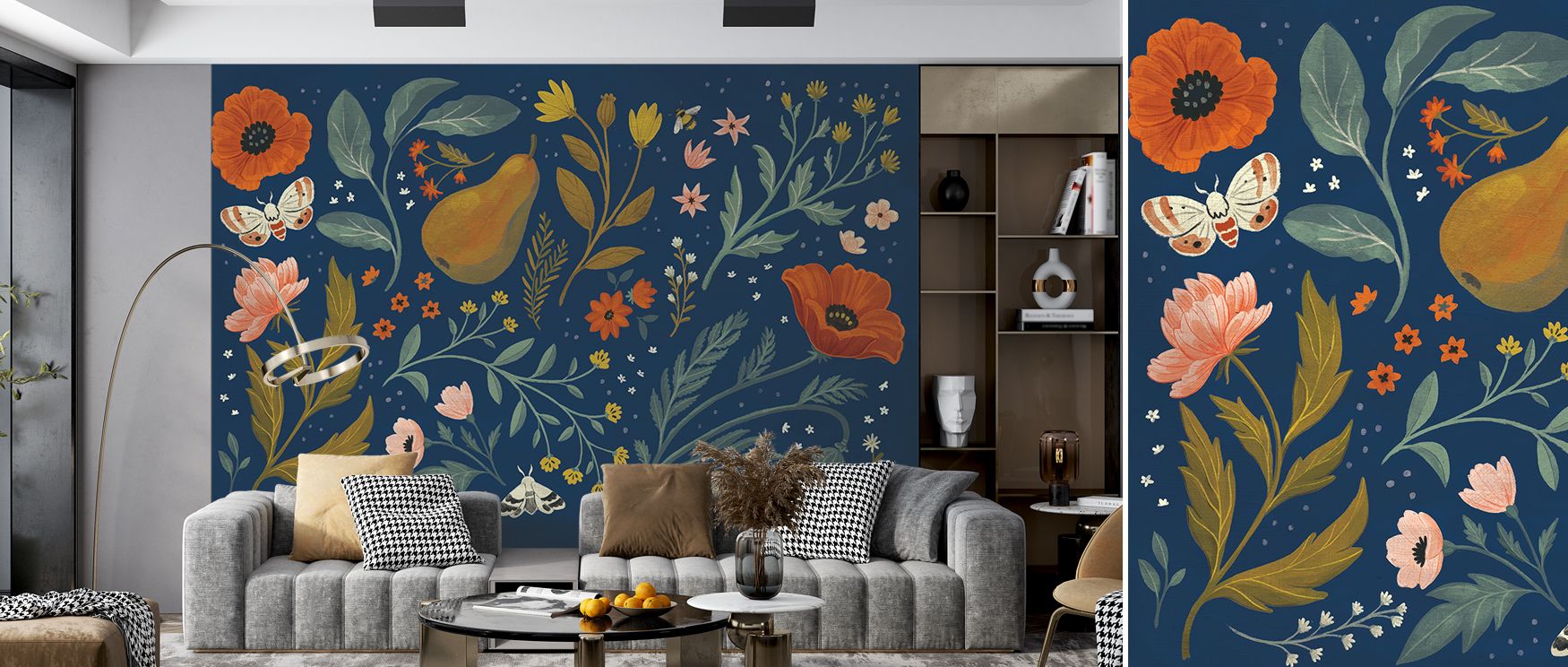 The Blue Botanical Wallpaper celebrates natural beauty with its flowing vines and blossoms in gentle shades. Its design feels alive yet serene, turning plain walls into graceful features that elevate living rooms or bedrooms with peaceful charm.