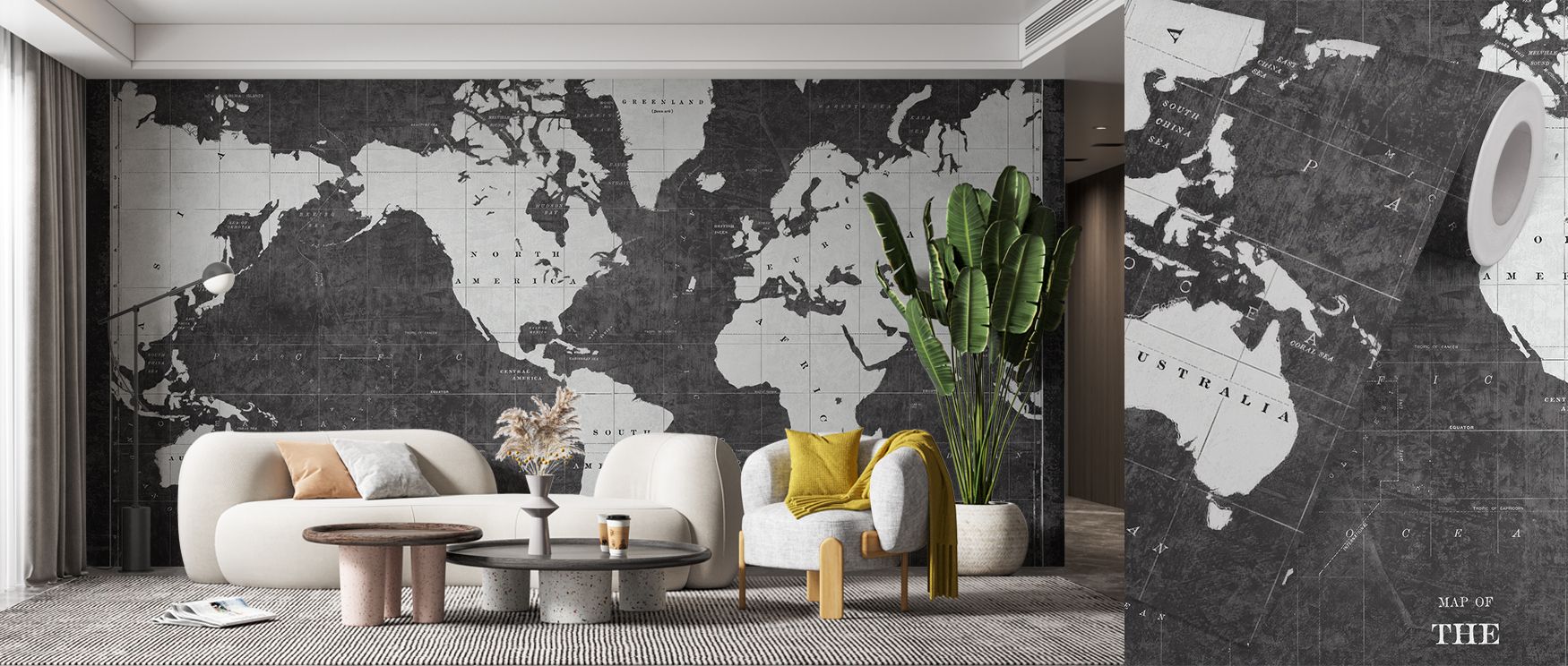 The Blueprint World Map Gray Wallpaper highlights world geography through graceful detailing. Oceans and landforms emerge in delicate lines, giving an impression of hand-drawn artistry. Perfect for study areas, offices, or living rooms, it creates a cultu