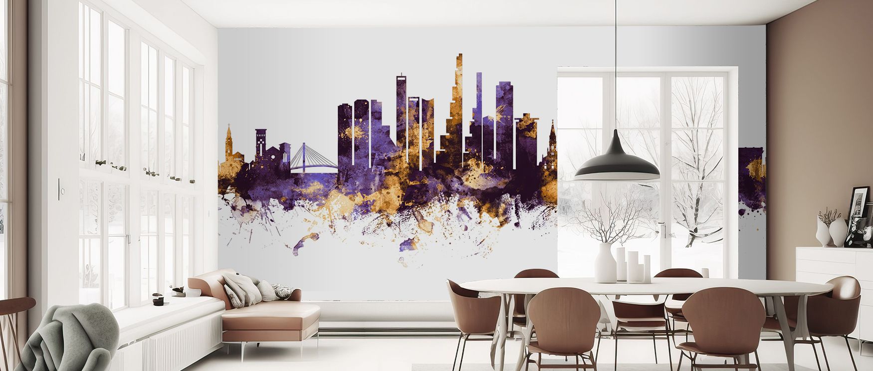 The Bogot Colombia Skyline Purple & Gold Wallpaper brings balance between artistry and culture, where iconic views unfold in luxurious hues. Its design creates sophistication in living rooms, bedrooms, or offices, adding timeless decorative impact.