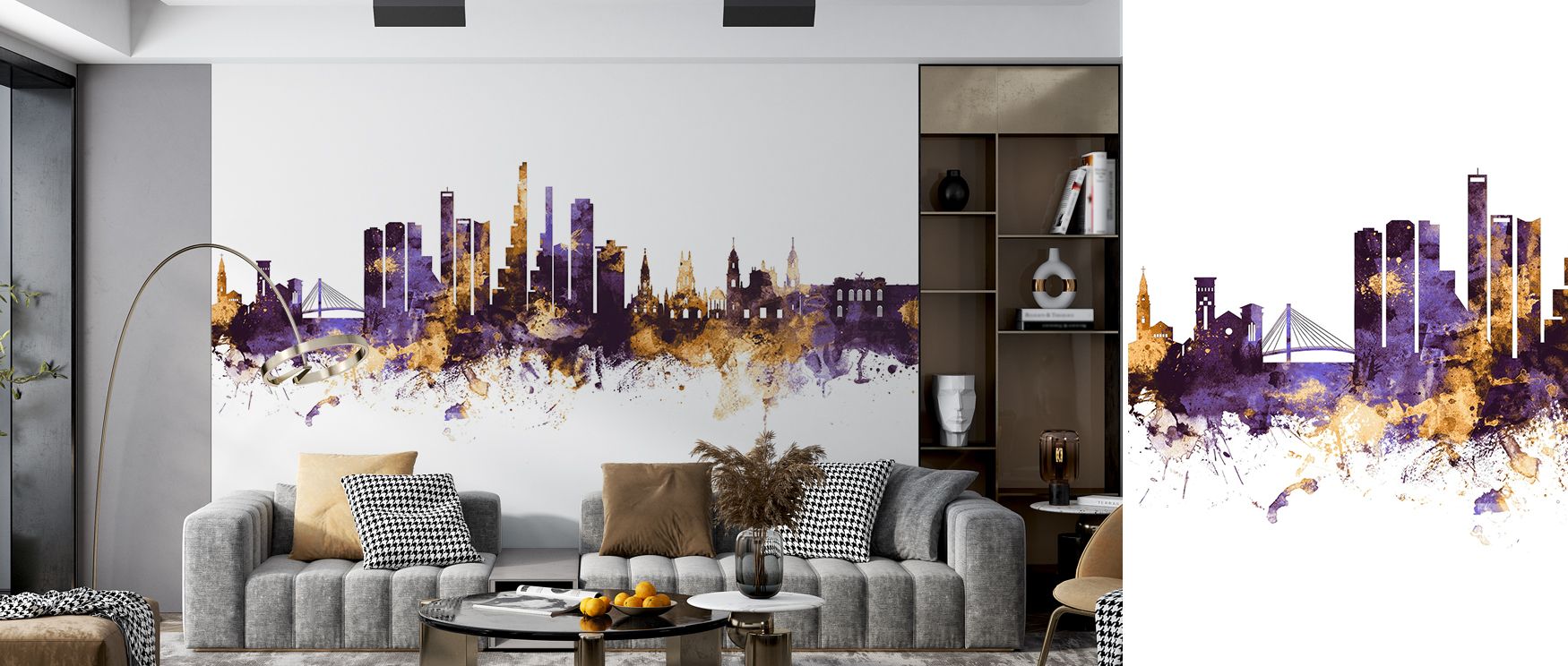 Refined tones inspire the Bogot Colombia Skyline Purple & Gold Wallpaper, where urban silhouettes rise elegantly across walls. This design enriches offices, bedrooms, or living rooms with decorative brilliance and cultural sophistication.