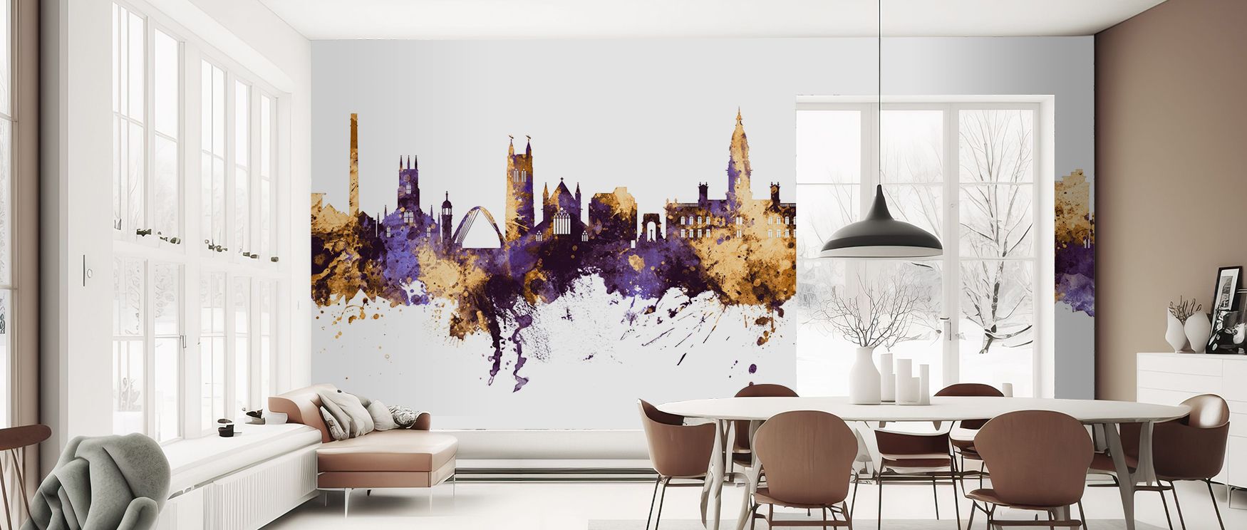 The Bolton England Skyline Purple & Gold Wallpaper unfolds across walls with radiant energy. Each detail adds decorative charm, making bedrooms, offices, or living rooms shine with sophistication. It balances cultural pride with timeless luxury effortless