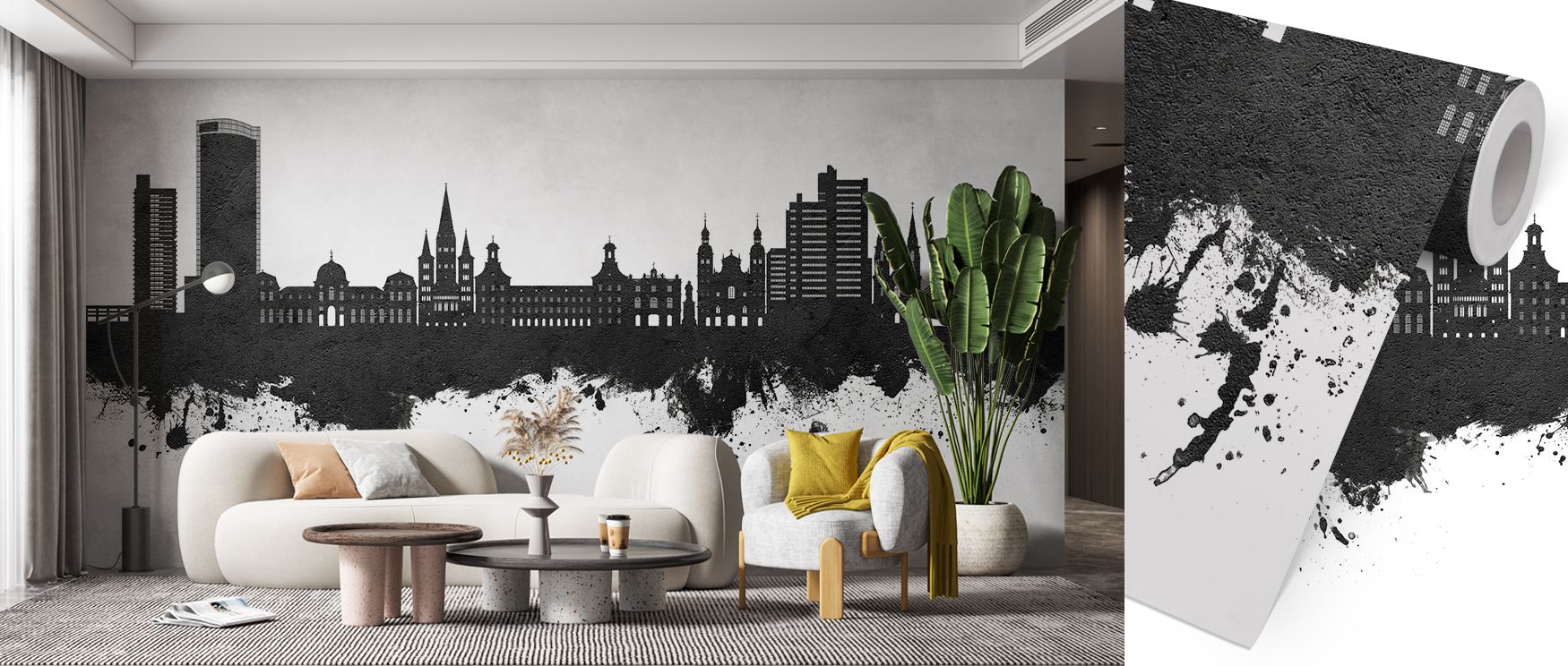 The Bonn Skyline Black & White Wallpaper highlights architectural beauty, where silhouettes stretch across walls with strength and elegance. This wallpaper enhances offices, bedrooms, or living areas with cultured sophistication and timeless artistry.