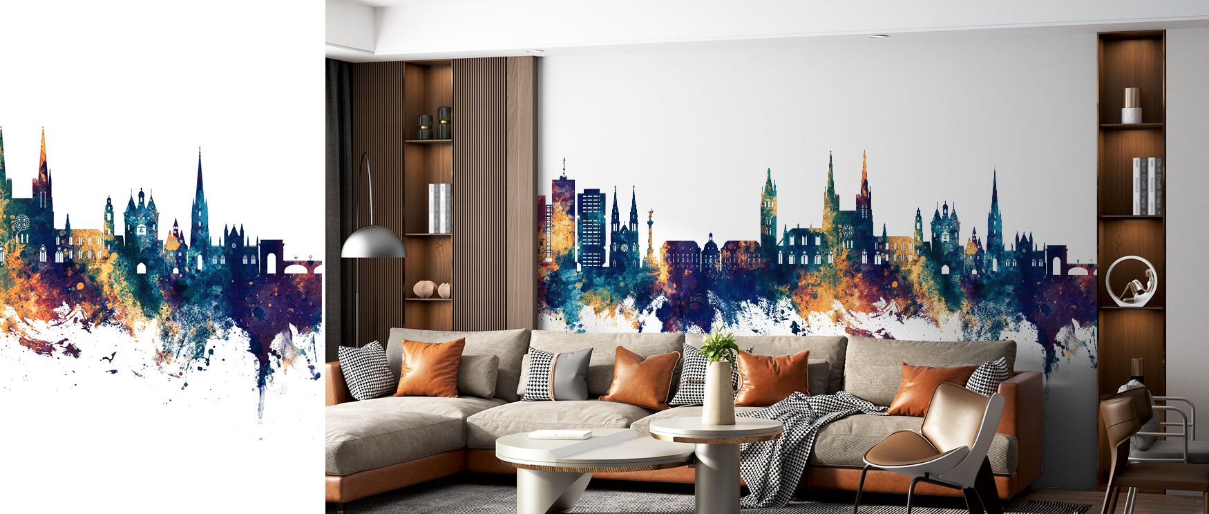 The Bordeaux France Skyline Blue & Bronze Wallpaper celebrates cultural pride with elegant city imagery. Bronze shines against deep blue, creating luxurious atmosphere for bedrooms, offices, or living rooms that appreciate sophisticated design.