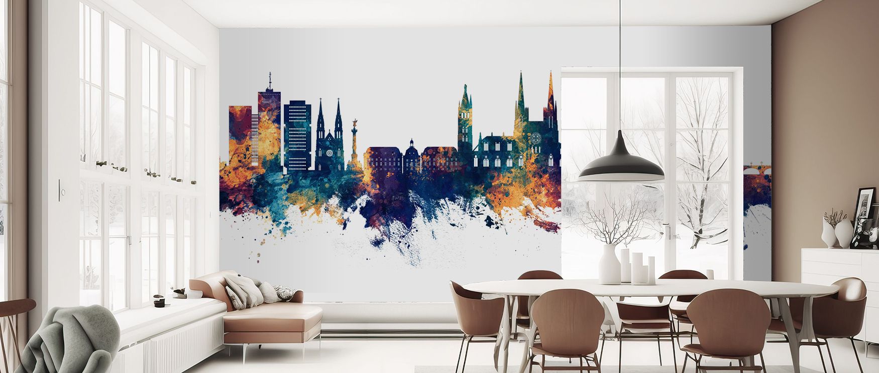 Artistry emerges in the Bordeaux France Skyline Blue & Bronze Wallpaper, where luminous colors bring brilliance to urban imagery. Its design enriches offices, bedrooms, or living spaces with elegance, creating cultured interiors of timeless charm.