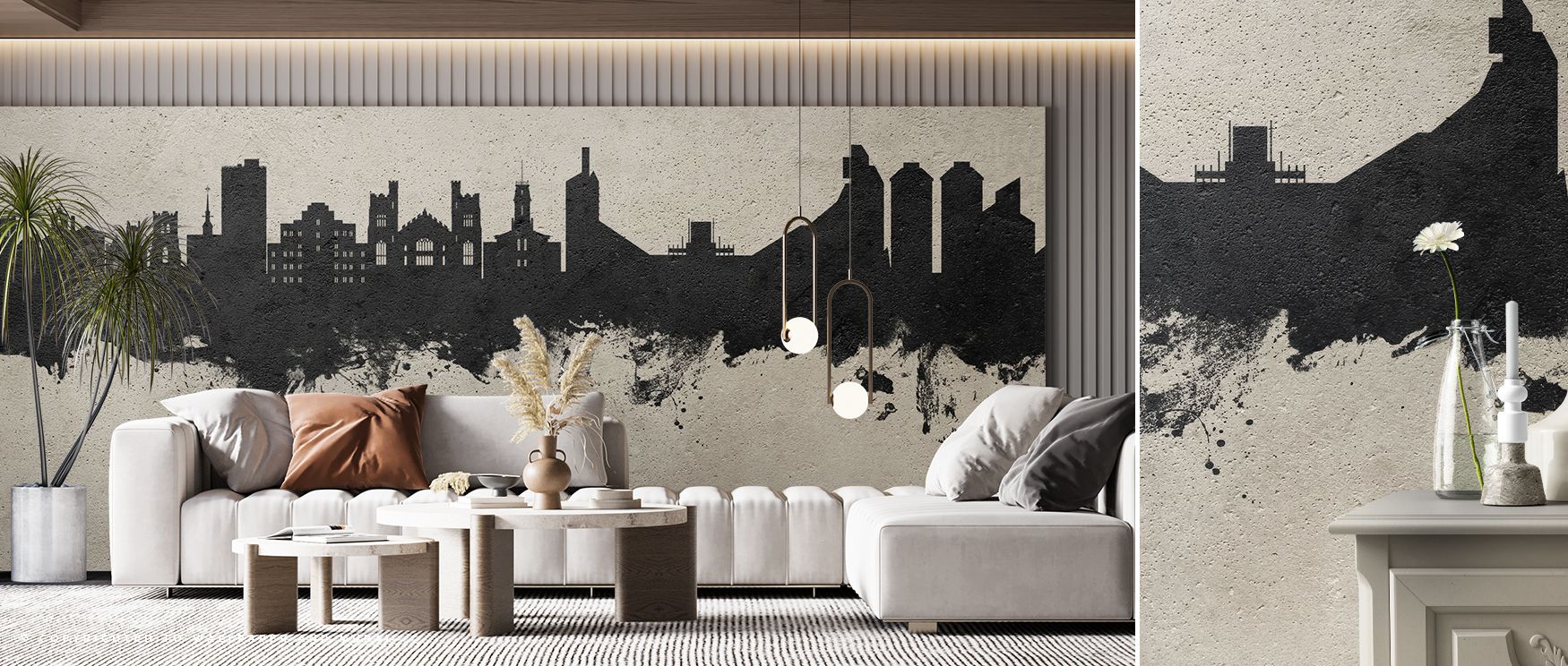 Urban grit shines in the Boulder Colorado Skyline Concrete Wallpaper, where city imagery appears against textured concrete. This wallpaper enriches offices, lofts, or living rooms with modern industrial charm, balancing strength and cultural pride in déco