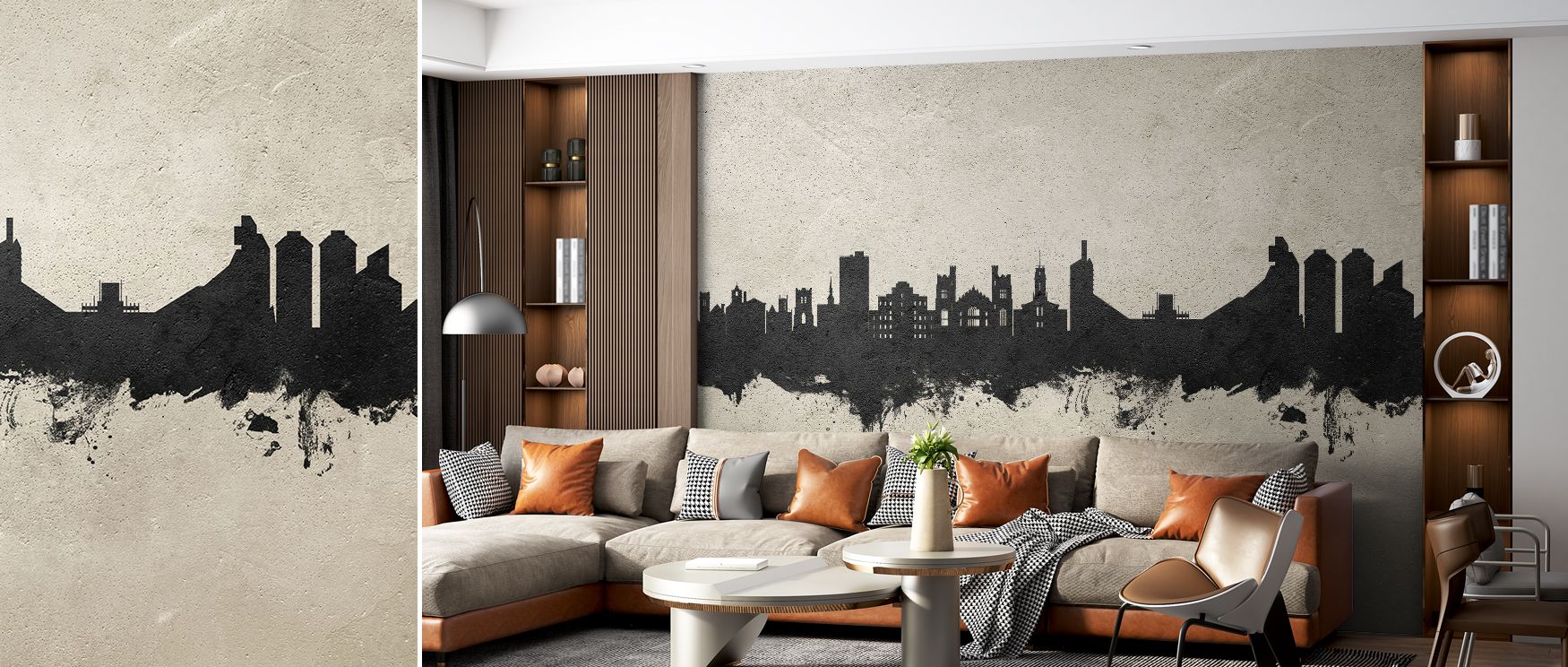 The Boulder Colorado Skyline Concrete Wallpaper highlights city strength, where forms stretch across a concrete canvas. Its design adds bold artistry to offices, lofts, or living rooms, offering industrial character and timeless sophistication.