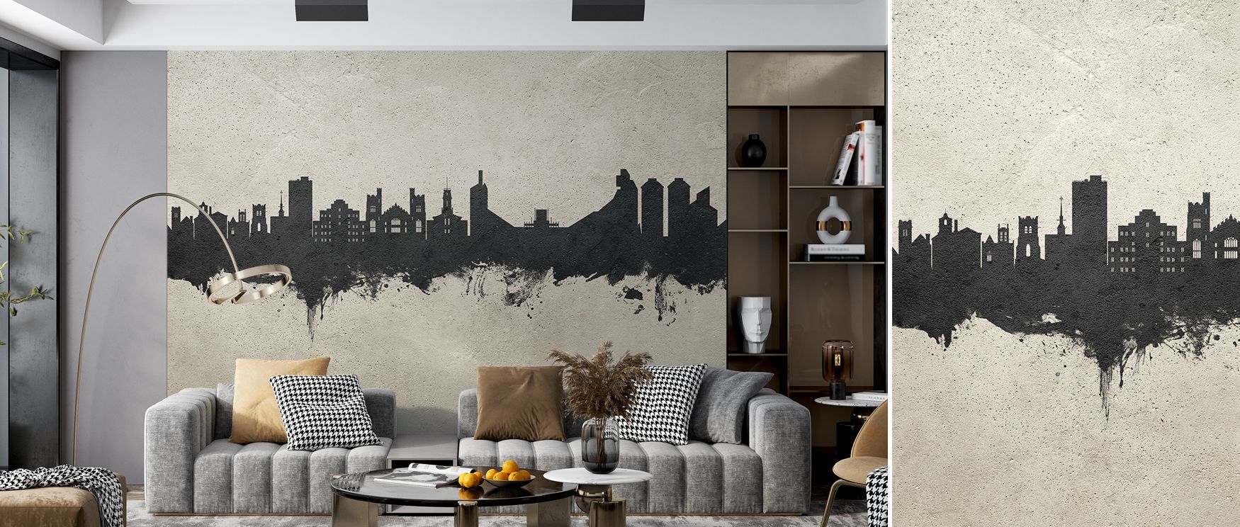 The Boulder Colorado Skyline Concrete Wallpaper enhances interiors with architectural boldness, where urban silhouettes meet raw texture. Its design transforms offices, lofts, or living areas into stylish sanctuaries filled with grit and modern edge.