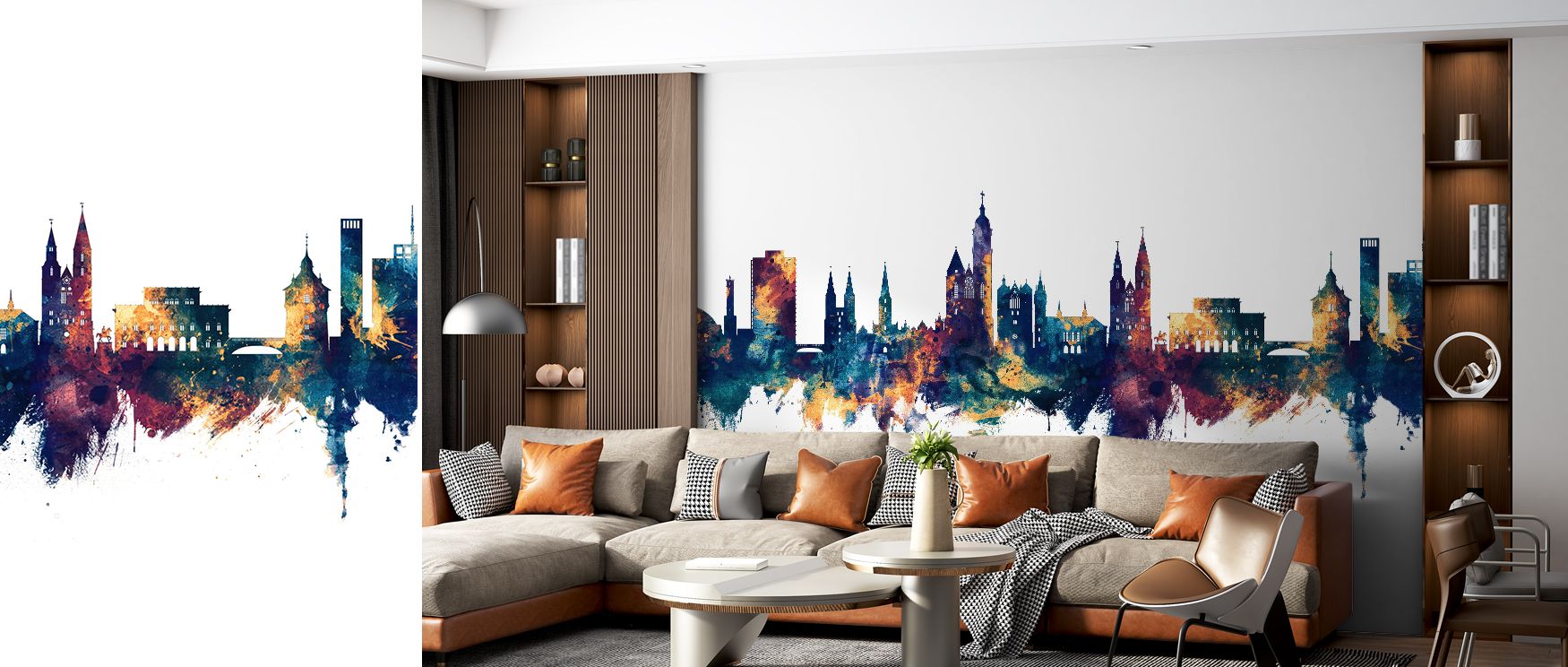 The Braunschweig Germany Skyline Blue & Bronze Wallpaper highlights urban elegance with radiant tones, where architectural detail feels timeless. This design enriches bedrooms, offices, or living areas, offering sophistication with subtle brilliance and r