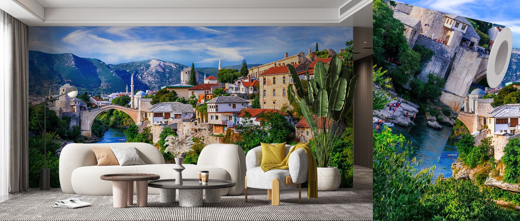 The Bridge of Mostar Wallpaper highlights architectural beauty, where detailed imagery unfolds with grace. Its design transforms bedrooms, offices, or living rooms into cultured retreats filled with sophistication, charm, and timeless decorative refinemen