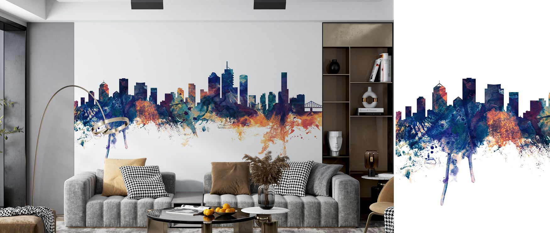 Prestige radiates in the Brisbane Australia Skyline Blue & Bronze Wallpaper, where city forms glow with architectural strength. Its luminous palette enhances bedrooms, offices, or living rooms, creating elegant interiors filled with cultural pride and art