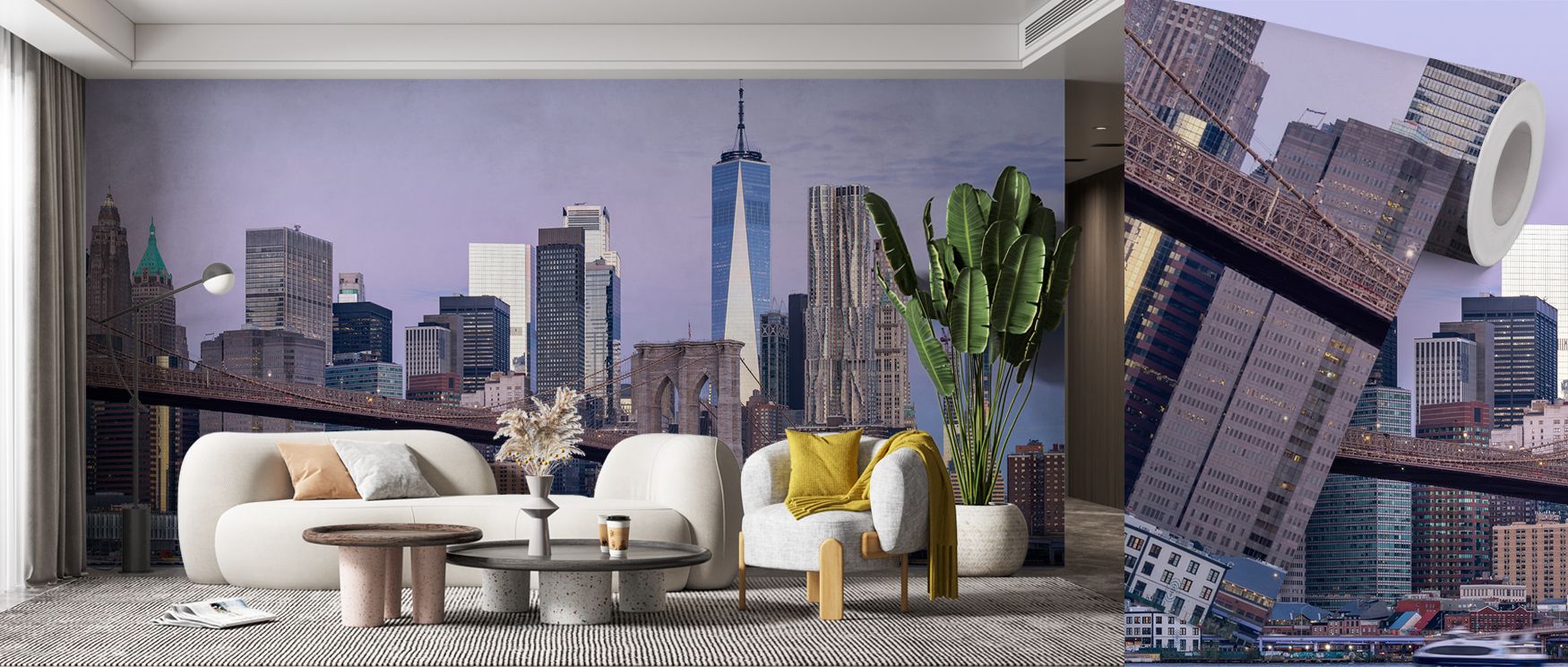 The Brooklyn Bridge Au Naturale Wallpaper highlights architectural elegance, where every detail of the bridge is rendered with care. Its design enhances bedrooms, offices, or living spaces with cultural artistry, offering sophistication and timeless decor