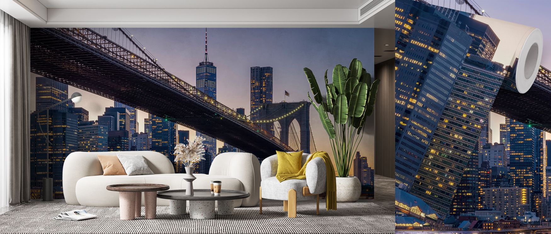 The Brooklyn Bridge at Dusk Pt. II Wallpaper highlights cultural charm, where dusk imagery glows softly across walls. Its design transforms bedrooms, offices, or living rooms into cultured retreats enriched with heritage and decorative beauty.