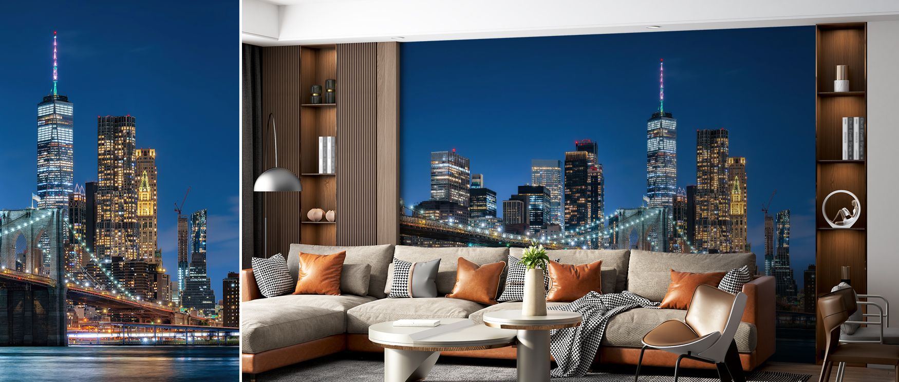 Brooklyn Bridge at Night Pt. II Wallpaper radiates cultural identity through illuminated forms. The imagery builds serenity while embracing power, creating dual presence of calm and vibrancy. Its design offers interiors balance, perfect for offices, livin