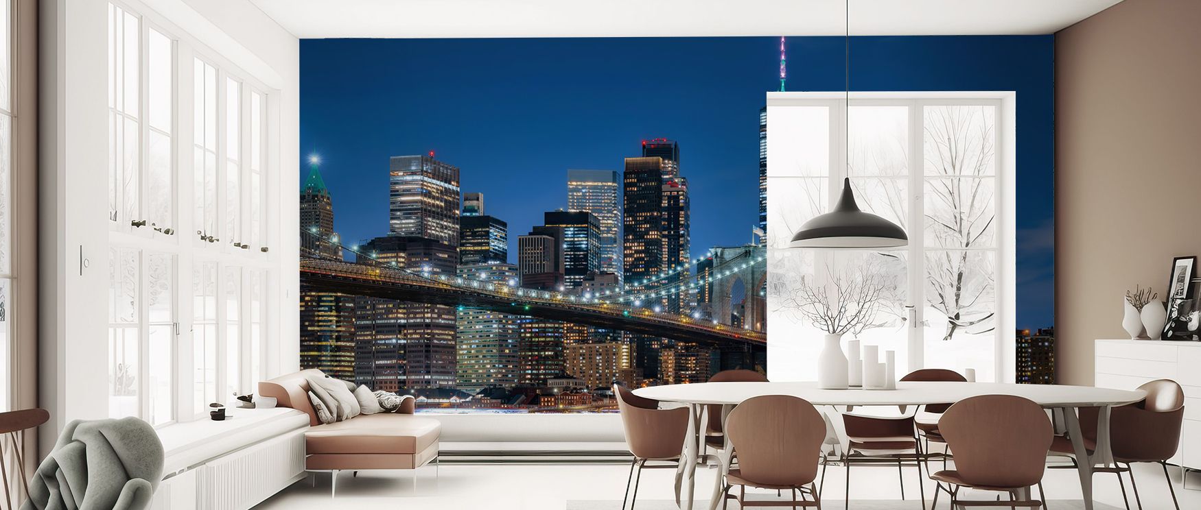 Light and shadow converge across Brooklyn Bridge at Night Pt. II Wallpaper, forming dynamic mood enriched by detail. Its tones are expressive, celebrating both architecture and atmosphere. Suitable for bedrooms, offices, or living rooms, it conveys sophis
