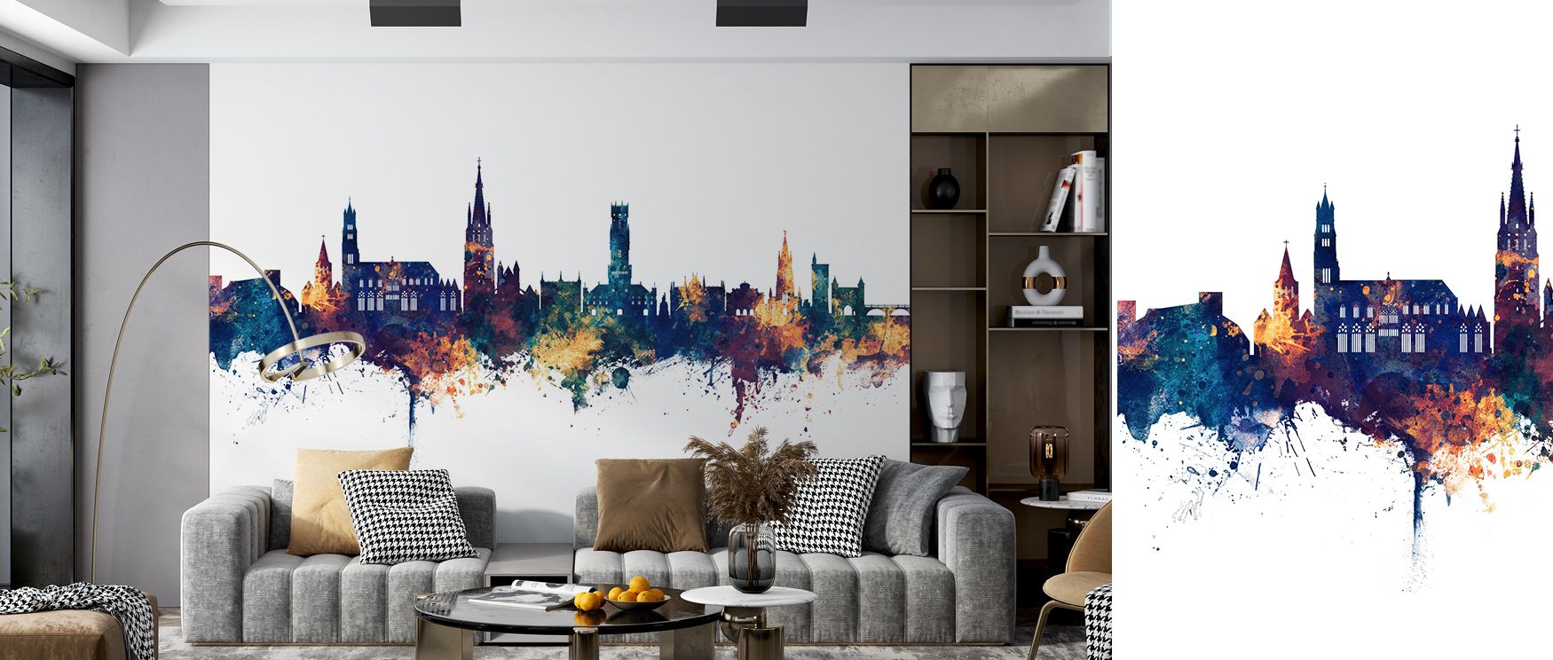 Bruges Belgium Skyline Blue & Bronze Wallpaper builds atmosphere of depth through strong tonal contrasts. Its design feels immersive yet balanced, making interiors resonate with cultural pride. For bedrooms, living rooms, or offices, it adds richness with