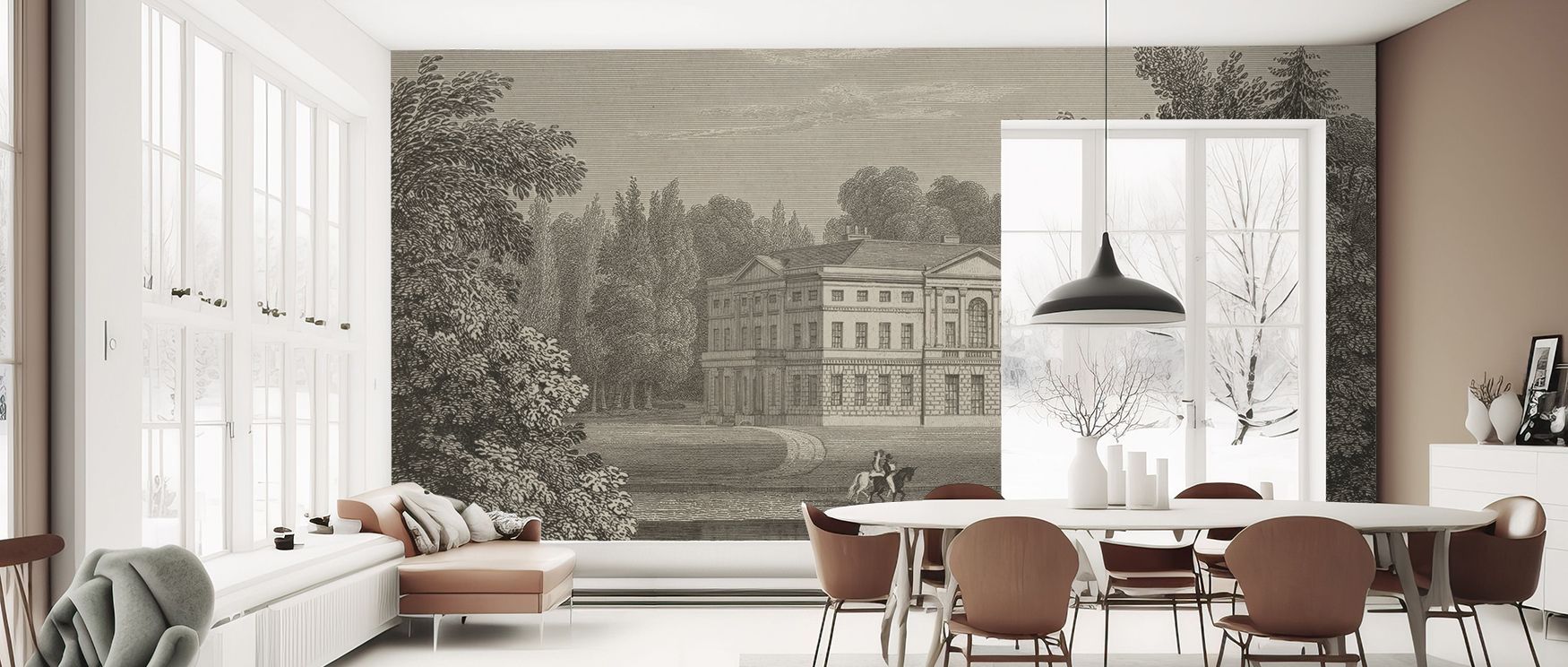 A quiet elegance radiates from the Busbridge Estate Etching Wallpaper, offering cultural sophistication and refined character, perfect for bedrooms, offices, or living rooms where heritage atmosphere inspires daily surroundings. 