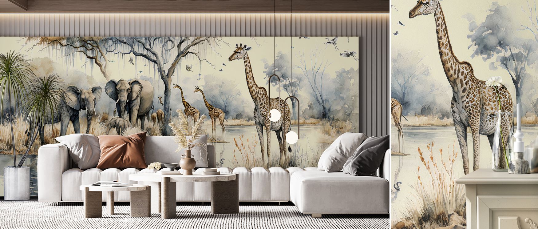 Reflections shimmer within By the Waterhole Wallpaper, where muted patterns suggest quiet life around water, surrounding bedrooms, offices, or living rooms with peaceful balance and design elegance that feels serene. 