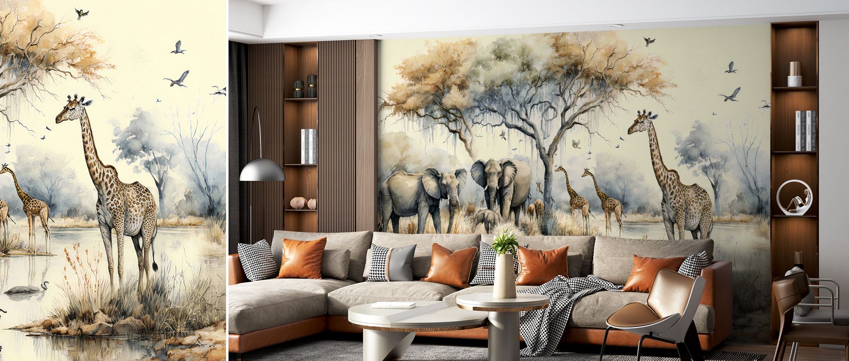 Layers of stillness define By the Waterhole Wallpaper, where soft colors and textures blend, turning bedrooms, offices, or living rooms into interiors enriched with calm atmosphere, natural charm, and timeless character. 